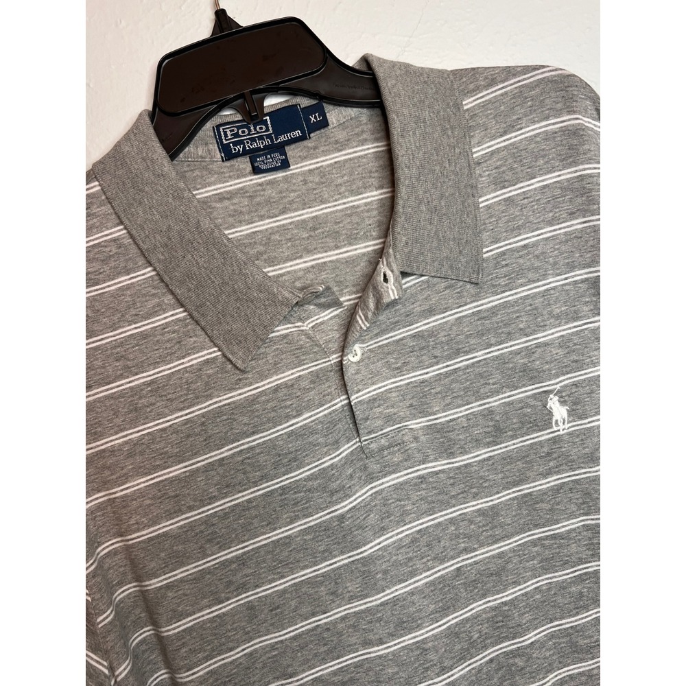 Polo by Ralph Lauren Men's XL Cotton Striped Polo Shirt Grey White Short Sleeve